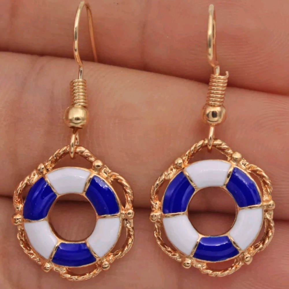 ⛵ Nautical Fashion Golden Life Ring Drop Earrings